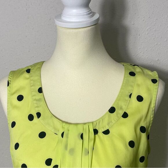 Loft Lime Green Polka Dot Sleeveless Pintuck Blouse Women's Size Small - Picture 5 of 14